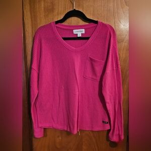 Calvin Klein Women’s Pink Waffle Knit Long Sleeve Top | Soft Honeycomb Thermal